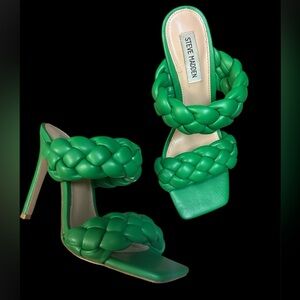 Steve Madden Emerald Green Braided Woven open toe square high Heels 8